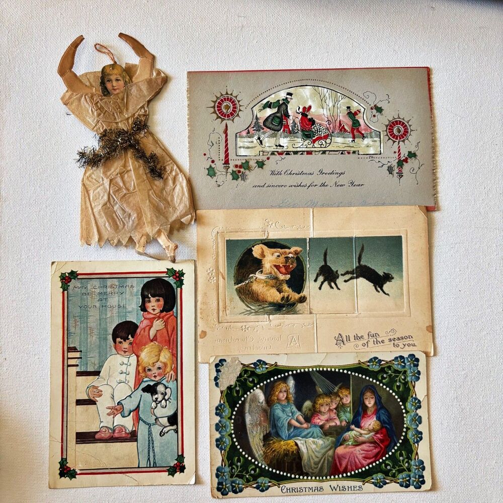 Vtg Post Cards 1900s Christmas Card Decoration Nativity Junk Journal Decoupage